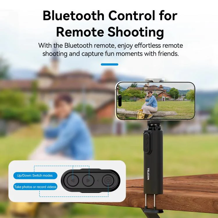 TELESIN P1-HSS-01 Clip Version 3 In 1 Cell Phone Holder Portable Desktop Fixed Bluetooth Remote Control Shooting Support Bracket - Image 8