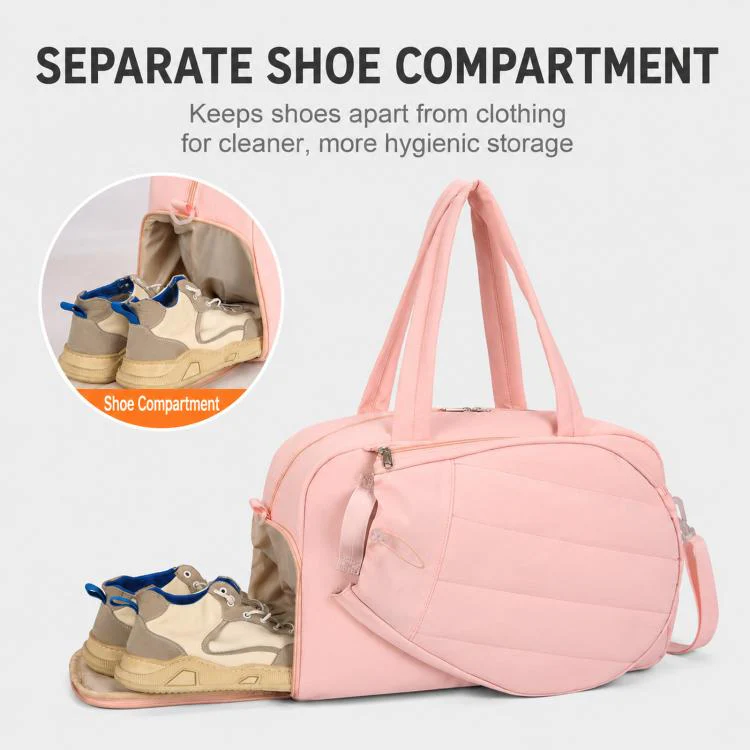 Tennis Duffel Bag Waterproof Gym Bag with Shoe Compartment Racket Holder for Pickleball Travel Sports(Grey) - Image 3