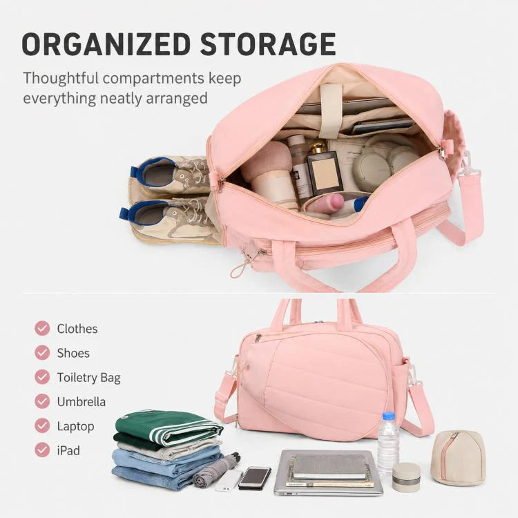 Tennis Duffel Bag Waterproof Gym Bag with Shoe Compartment Racket Holder for Pickleball Travel Sports(Pink) - Image 4