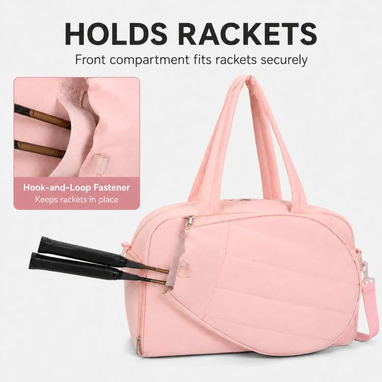 Tennis Duffel Bag Waterproof Gym Bag with Shoe Compartment Racket Holder for Pickleball Travel Sports(Pink) - Image 6