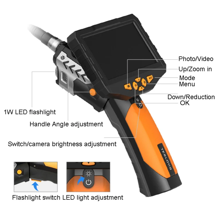 Teslong NTS300 5 Inch HD Large Screen Industrial Inspection Borescope Auto Repair Tools, Specification: 7.6mm-1M - Image 3