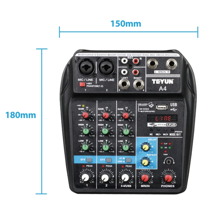 TEYUN A4 4-way Small Microphone Digital Mixer Live Recording Effector(US Plug) - Image 4