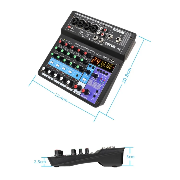 TEYUN NA6 6-channel Small Mixing Console Mobile Phone Sound Card Live Broadcast Computer Recording Console Processor, EU Plug(Black) - Image 3
