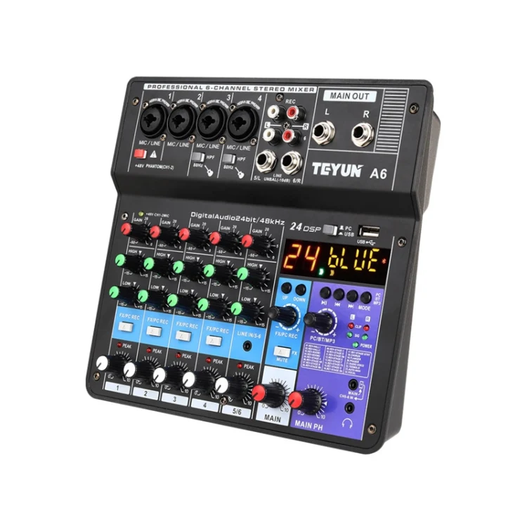 TEYUN NA6 6-channel Small Mixing Console Mobile Phone Sound Card Live Broadcast Computer Recording Console Processor, US Plug(Black) - Image 2
