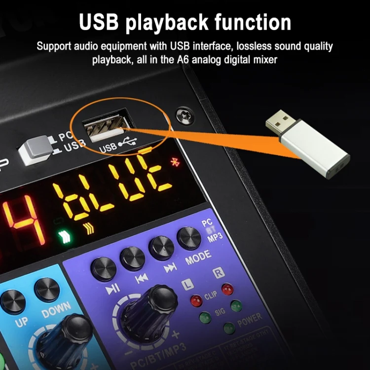 TEYUN NA6 6-channel Small Mixing Console Mobile Phone Sound Card Live Broadcast Computer Recording Console Processor, US Plug(Black) - Image 6