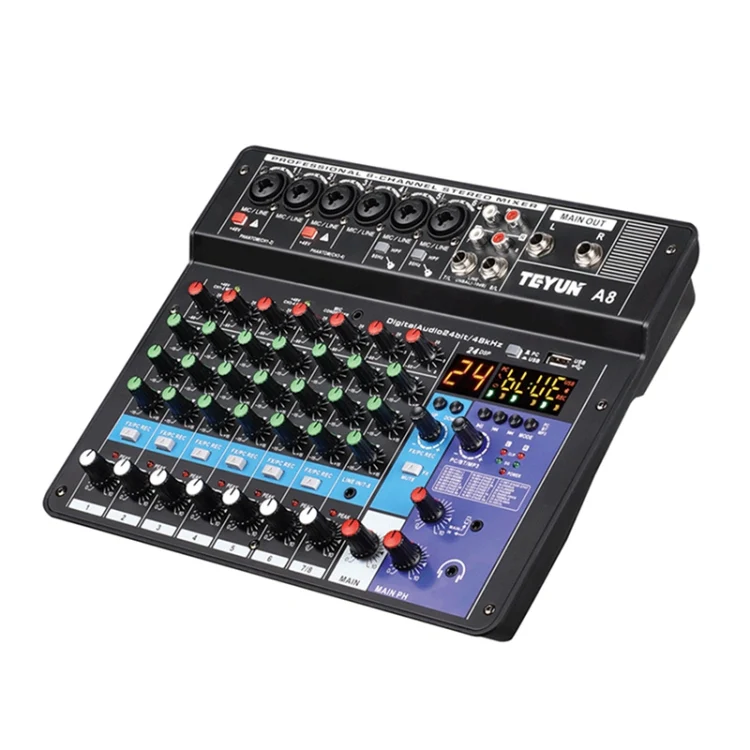 TEYUN NA8 8-channel Small Mixing Console Mobile Phone Sound Card Live Broadcast Computer Recording Console Processor, US Plug(Black) - Image 2