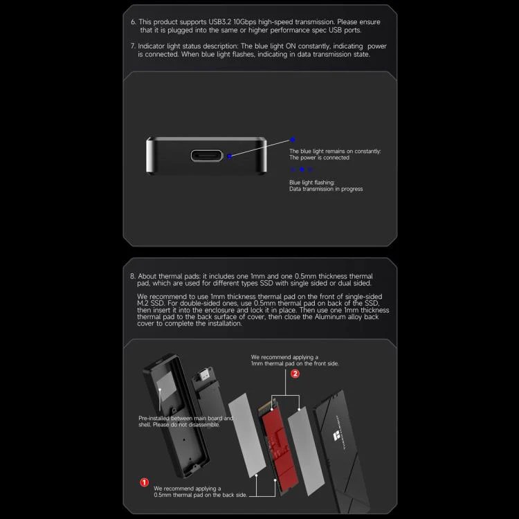 THERMALRIGHT HR-EB109 20Gbps M.2 NVMe SSD Enclosure with Type-C to Type-C Cable(Black) - Image 15