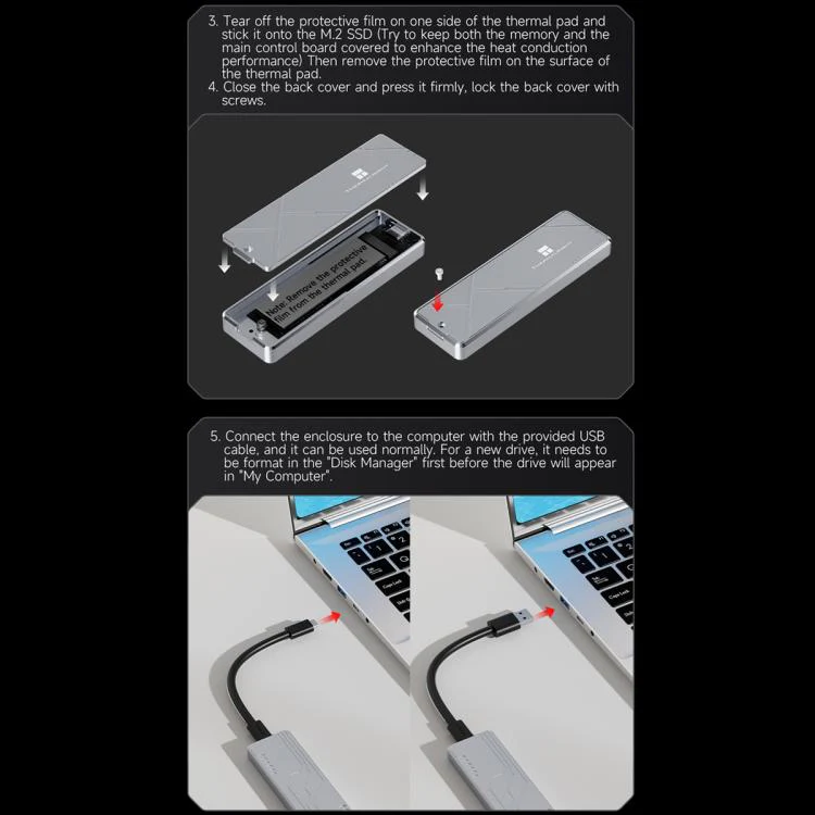 THERMALRIGHT HR-EB109 M.2 NVMe SSD Enclosure with USB to Type-C Cable & Type-C to Type-C Cable(Grey) - Image 14
