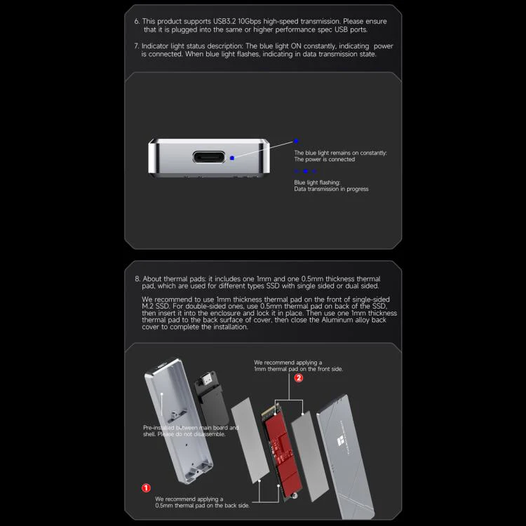 THERMALRIGHT HR-EB109 M.2 NVMe SSD Enclosure with USB to Type-C Cable & Type-C to Type-C Cable(Grey) - Image 15