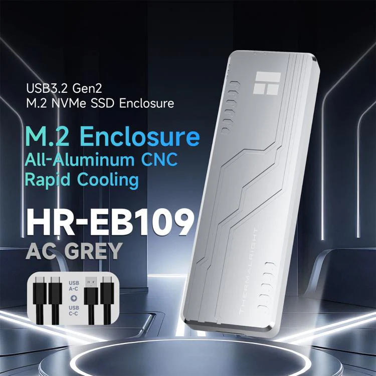 THERMALRIGHT HR-EB109 M.2 NVMe SSD Enclosure with USB to Type-C Cable & Type-C to Type-C Cable(Grey) - Image 2