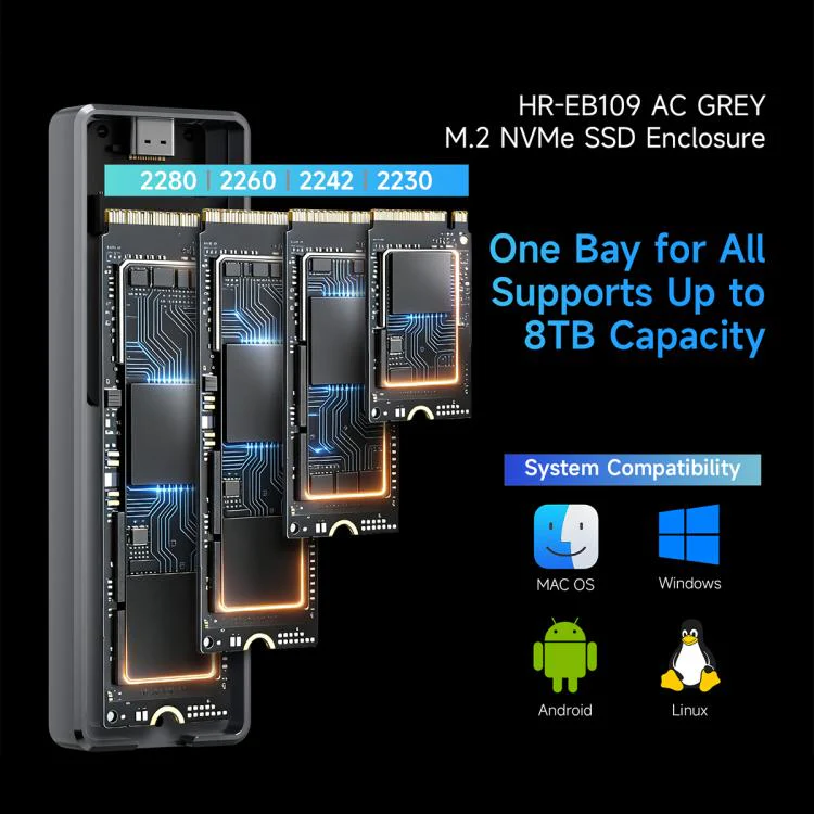 THERMALRIGHT HR-EB109 M.2 NVMe SSD Enclosure with USB to Type-C Cable & Type-C to Type-C Cable(Grey) - Image 9