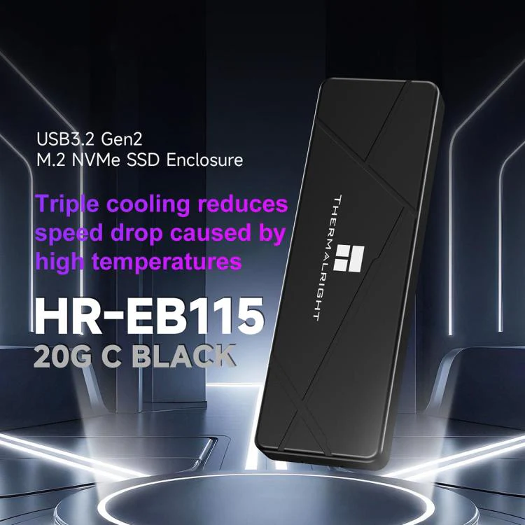 THERMALRIGHT HR-EB115 20Gbps M.2 NVMe SSD Enclosure with Type-C to Type-C Cable(Black) - Image 2