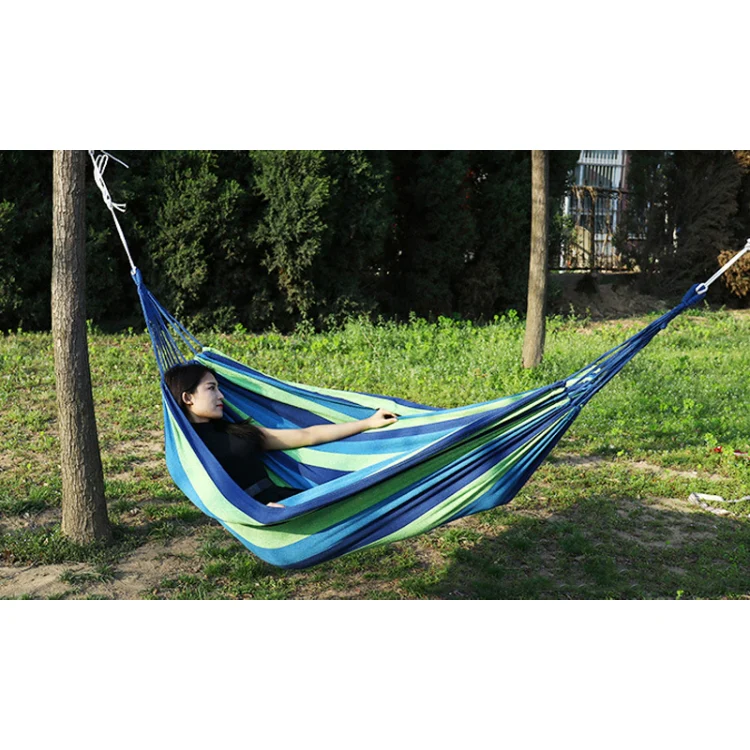 Thick Canvas Hammock Field Rollover Prevention Outdoor  Hammock Swing 260x100 No Stick (Blue Stripes) - Image 2