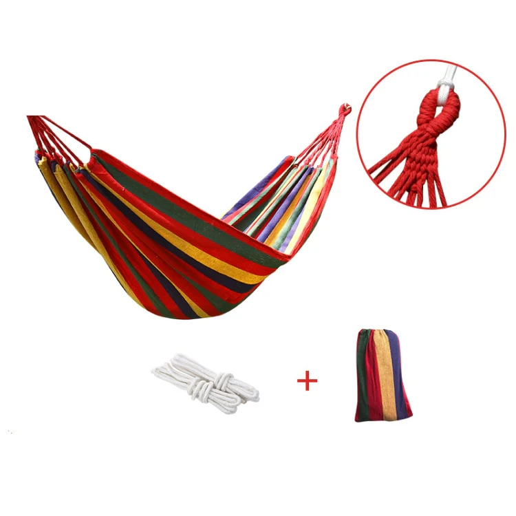 Thick Canvas Hammock Field Rollover Prevention Outdoor Hammock Swing 260x100 With Stick (Blue Stripes) - Image 3