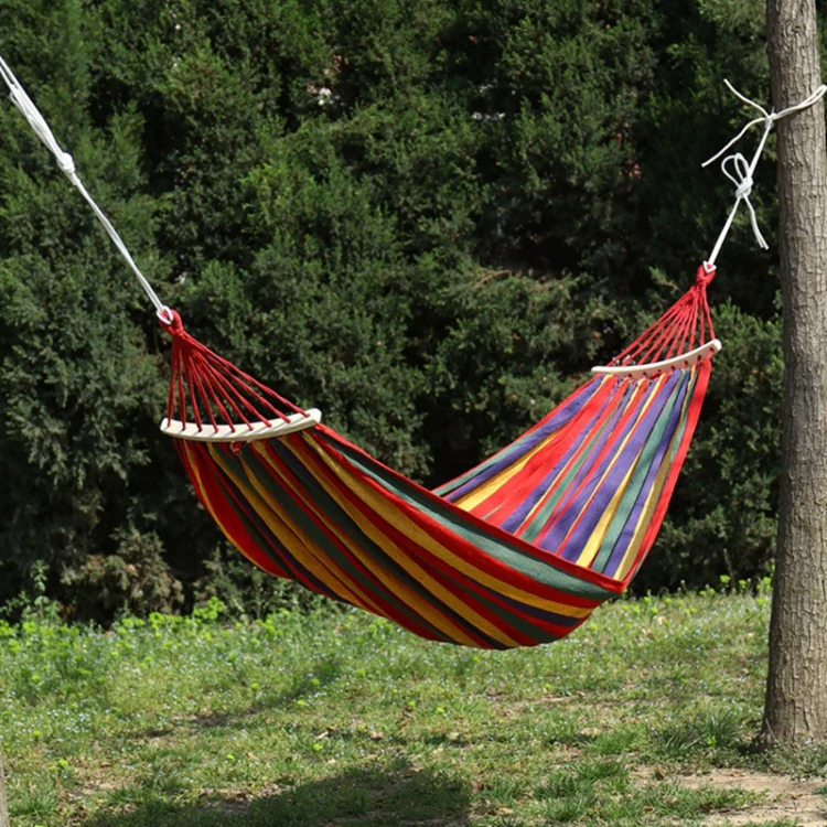 Thick Canvas Hammock Field Rollover Prevention Outdoor  Hammock Swing  260x150 With Stick (Red Stripes) - Image 2