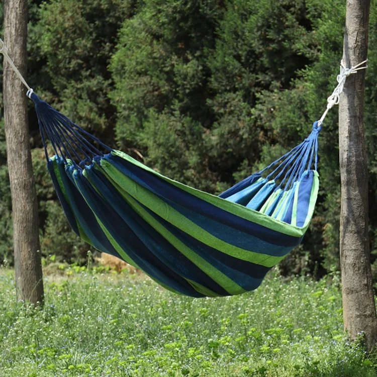 Thick Canvas Hammock Field Rollover Prevention Outdoor Hammock Swing 260x80 Non-stick Single (Blue Stripes)