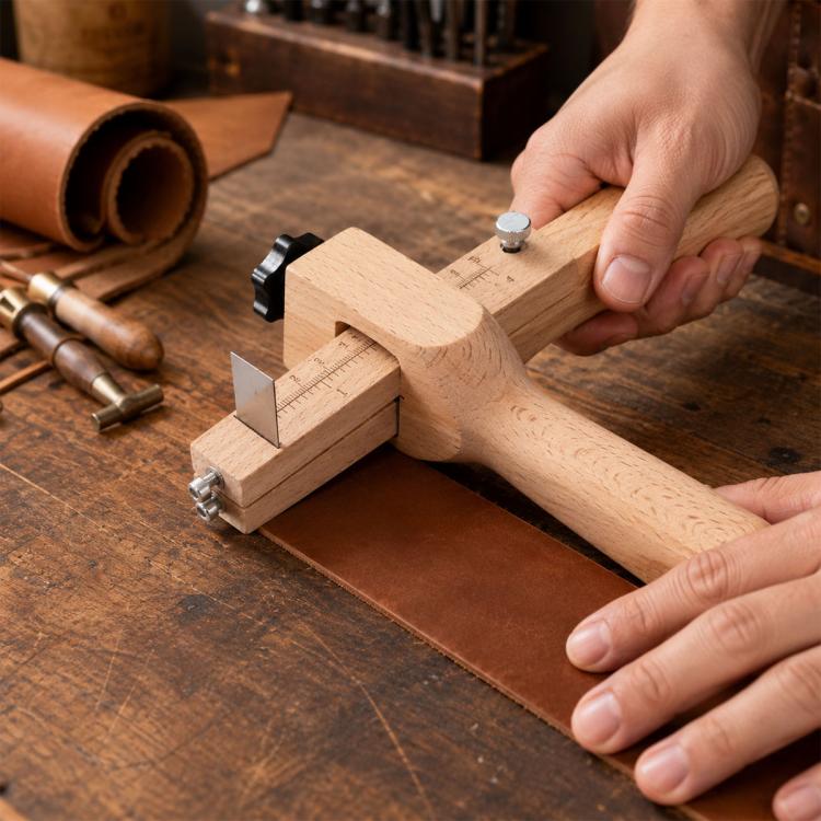 Thickness Adjustable Leather Belt Cutting Wood Handle Cutter(20cm x 17cm)