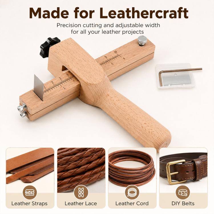 Thickness Adjustable Leather Belt Cutting Wood Handle Cutter(20cm x 17cm) - Image 10