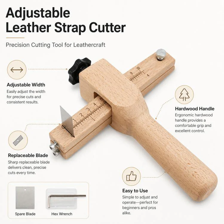 Thickness Adjustable Leather Belt Cutting Wood Handle Cutter(20cm x 17cm) - Image 3