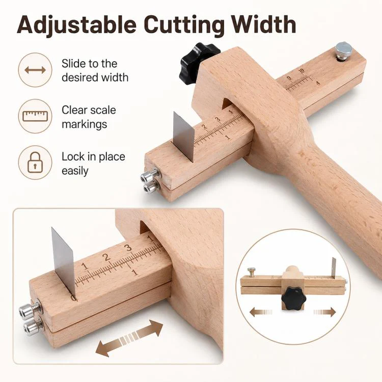 Thickness Adjustable Leather Belt Cutting Wood Handle Cutter(20cm x 17cm) - Image 4