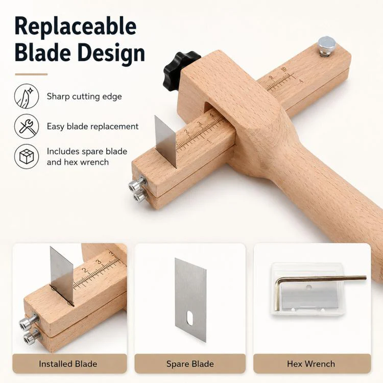 Thickness Adjustable Leather Belt Cutting Wood Handle Cutter(20cm x 17cm) - Image 6