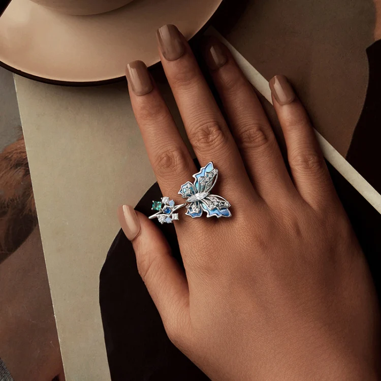 Three-Dimensional Gradient Ice And Snow Butterfly Open Ring Copper Adjustable Retro Ring(YIR247-E) - Image 7