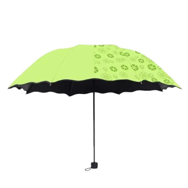 Three-fold Thickened Black Vinyl Sunshade Umbrella Blooms When Wet For Both Sunny and Rainy Days(Fruit Green)