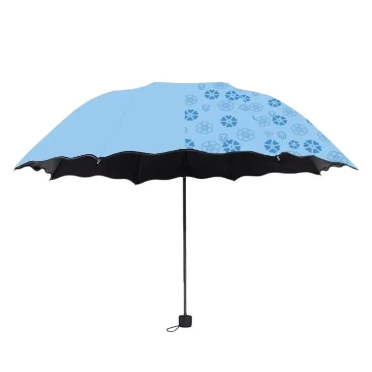 Three-fold Thickened Black Vinyl Sunshade Umbrella Blooms When Wet For Both Sunny and Rainy Days(Sky Blue)
