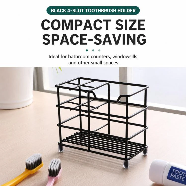 Toothbrush Razor Storage Rack Wrought Iron Oral Care Skincare Accessories Square Holder(Black) - Image 7