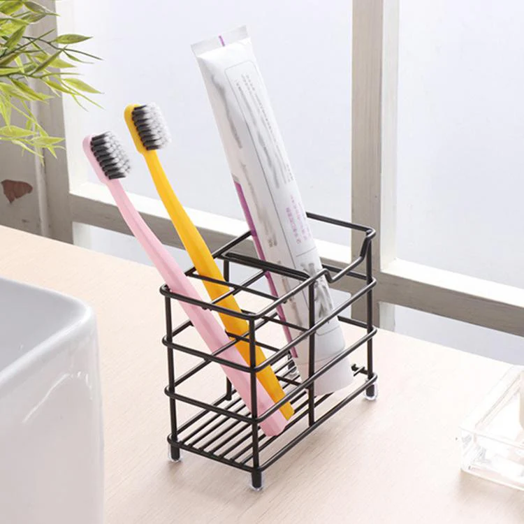 Toothbrush Razor Storage Rack Wrought Iron Oral Care Skincare Accessories Square Holder(Black) - Image 8
