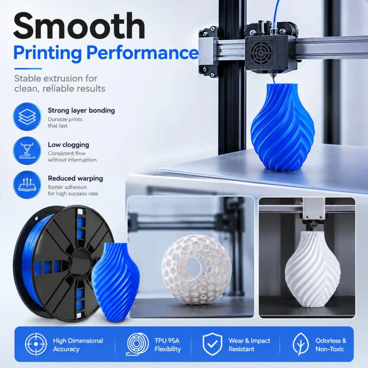 TPU 95A Flexible 3D Printer Filament 1.75mm 1kg Spool High Elasticity 3D Printing Material(White) - Image 5