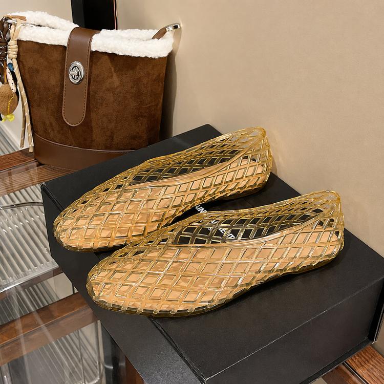 Transparent Jelly Crystal Toe-Cap Flat Hollow Sandals Breathable comfortable Shoes, Size: 39(Champagne)