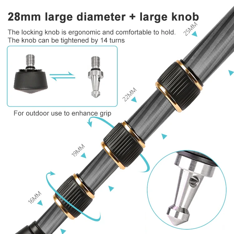 TRIOPO 853 Adjustable Portable Carbon Fiber Tripod with D2-A Ball Head for SLR Camera - Image 12