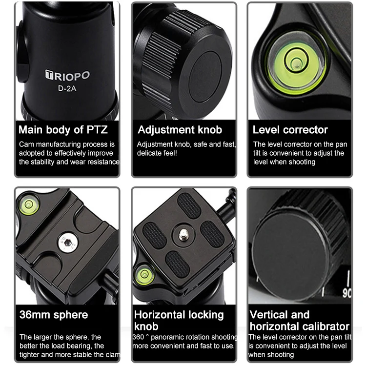 TRIOPO 853 Adjustable Portable Carbon Fiber Tripod with D2-A Ball Head for SLR Camera - Image 16