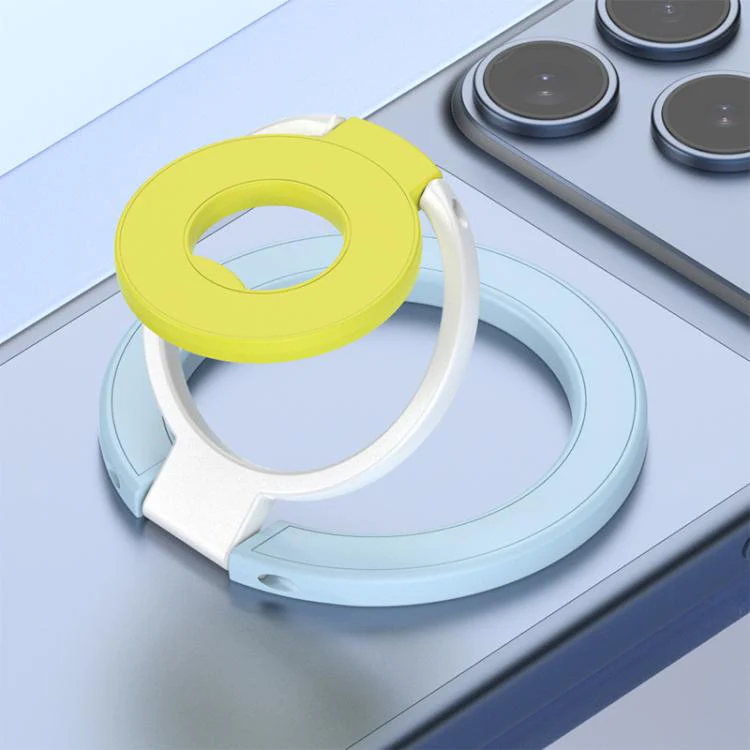 Triple Color Design 360 Degree Rotation Ring Buckle Magnetic Phone Holder(Blue White Yellow)