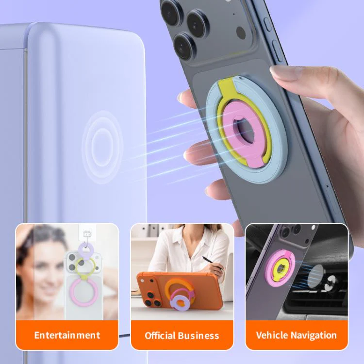 Triple Color Design 360 Degree Rotation Ring Buckle Magnetic Phone Holder(Blue White Yellow) - Image 7