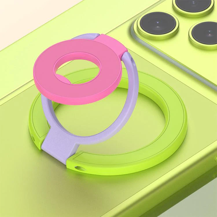 Triple Color Design 360 Degree Rotation Ring Buckle Magnetic Phone Holder(Green Purple Rose Red)