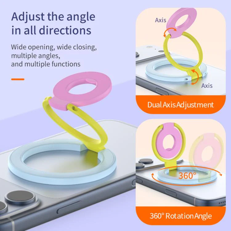 Triple Color Design 360 Degree Rotation Ring Buckle Magnetic Phone Holder(Green Purple Rose Red) - Image 8