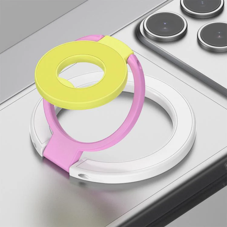 Triple Color Design 360 Degree Rotation Ring Buckle Magnetic Phone Holder(White Pink Yellow)