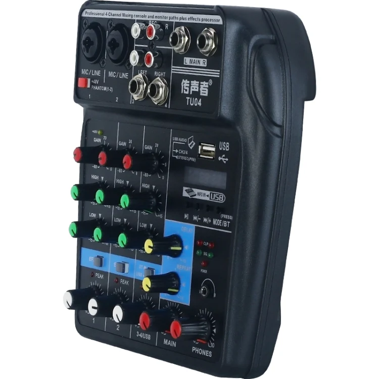 TU04 BT Sound Mixing Console Record 48V Phantom Power Monitor AUX Paths Plus Effects 4 Channels Audio Mixer with USB(Black) - Image 3