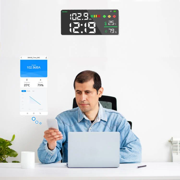 Tuya Smart 5-in-1 Wall-Mounted Noise Decibel Meter With Temperature, Humidity and Time Display, Spec: BASIC-C - Image 3