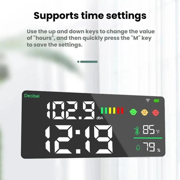 Tuya Smart 5-in-1 Wall-Mounted Noise Decibel Meter With Temperature, Humidity and Time Display, Spec: BASIC-C - Image 4
