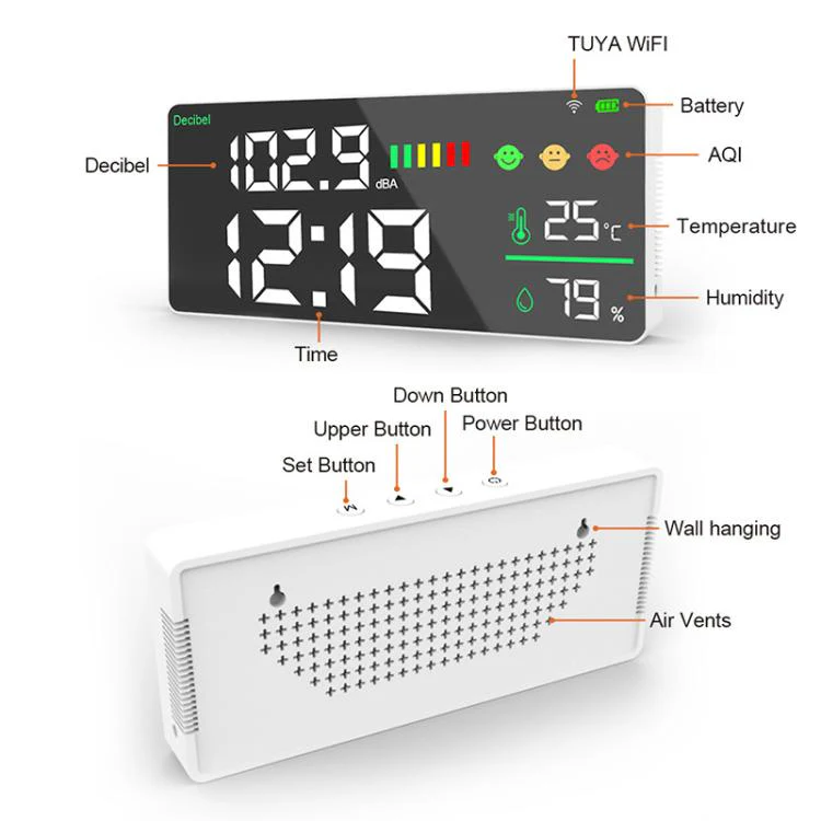 Tuya Smart 5-in-1 Wall-Mounted Noise Decibel Meter With Temperature, Humidity and Time Display, Spec: BASIC-C - Image 6