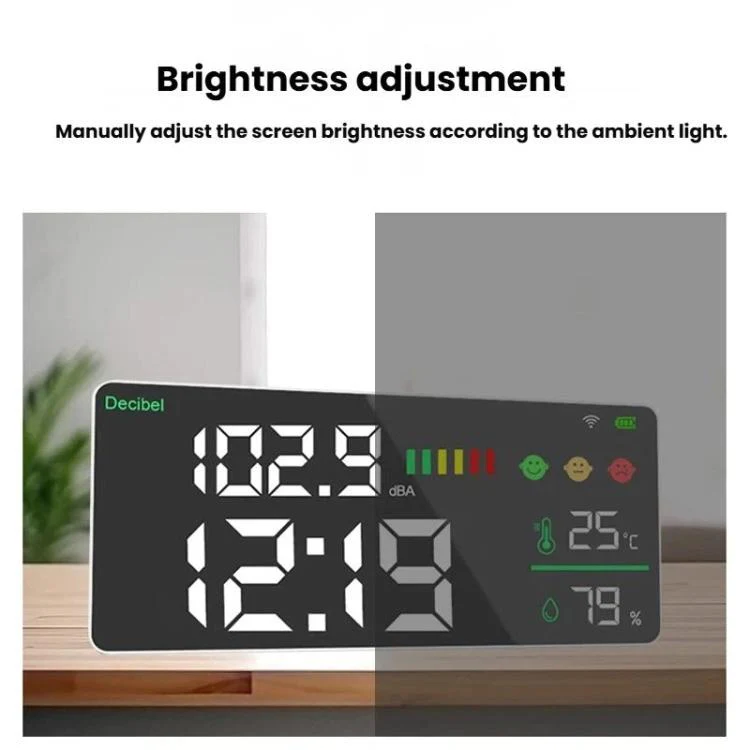 Tuya Smart 5-in-1 Wall-Mounted Noise Decibel Meter With Temperature, Humidity and Time Display, Spec: BASIC-F - Image 5