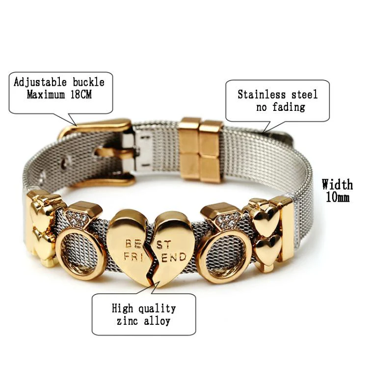 Two-Color DIY Keeper Bracelet Vacuum Electroplated Stainless Steel Watch Strap 10mm Steel Mesh Bracelet(Gold) - Image 3