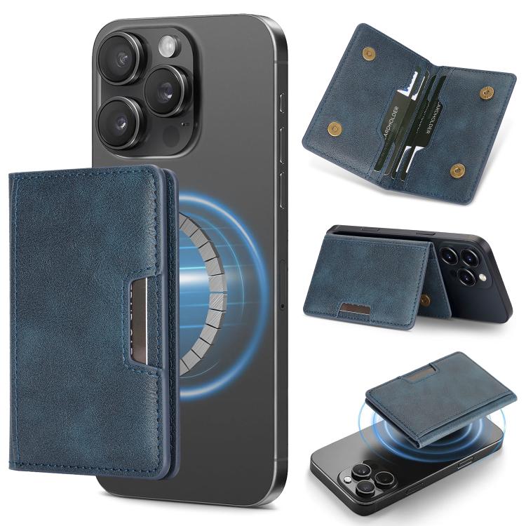 Two-Fold Magnetic Vegan Leather Card Bag(Blue) - Image 3