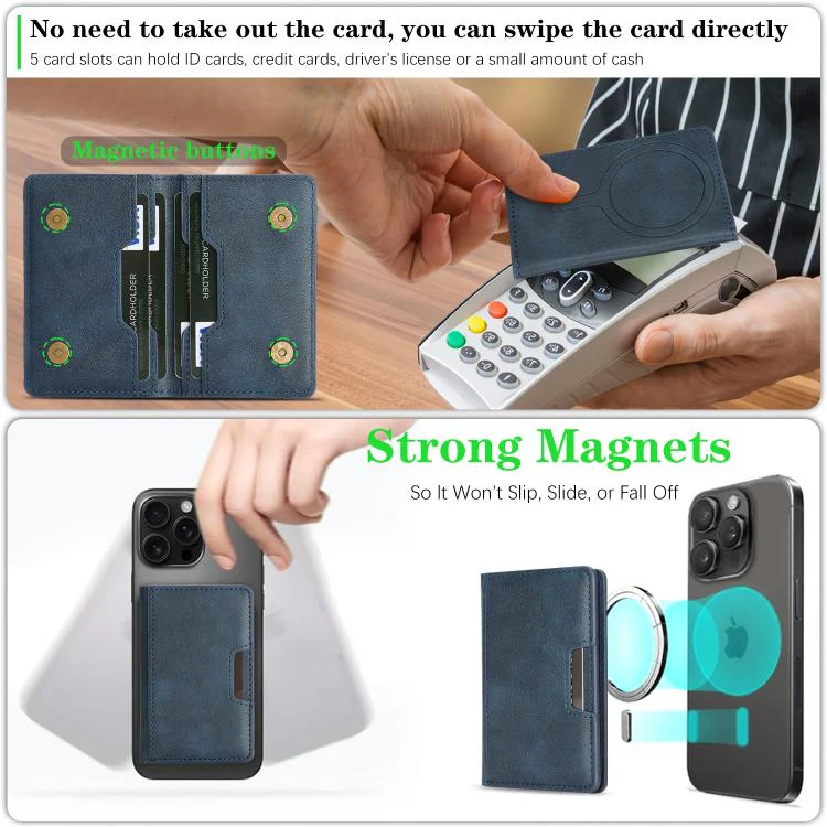 Two-Fold Magnetic Vegan Leather Card Bag(Blue) - Image 5