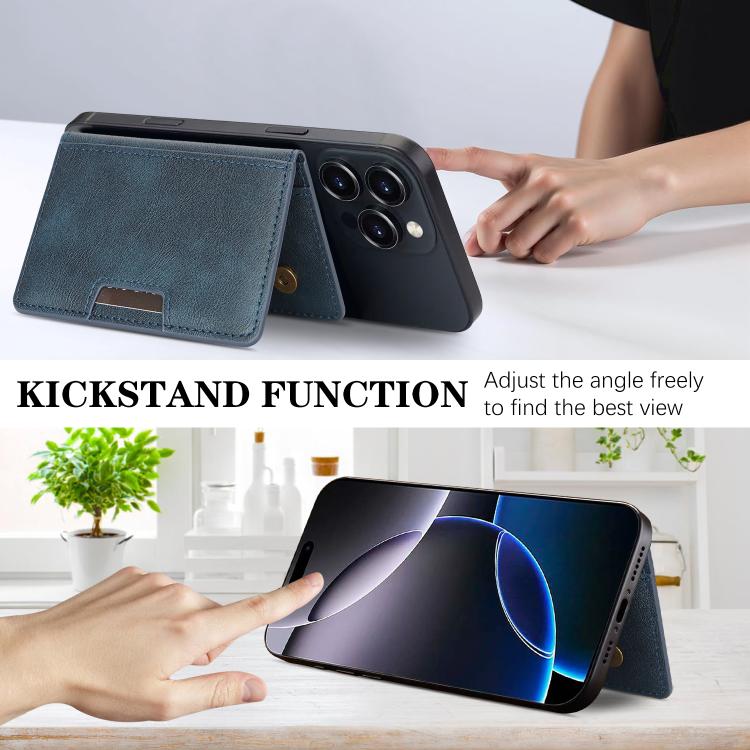 Two-Fold Magnetic Vegan Leather Card Bag(Blue) - Image 6
