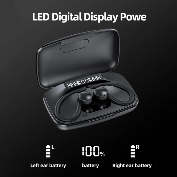 TWS Ear-Mounted LED Digital Display Noise Reduction Bluetooth Earphones With Power Bank Function(Black) - Image 8