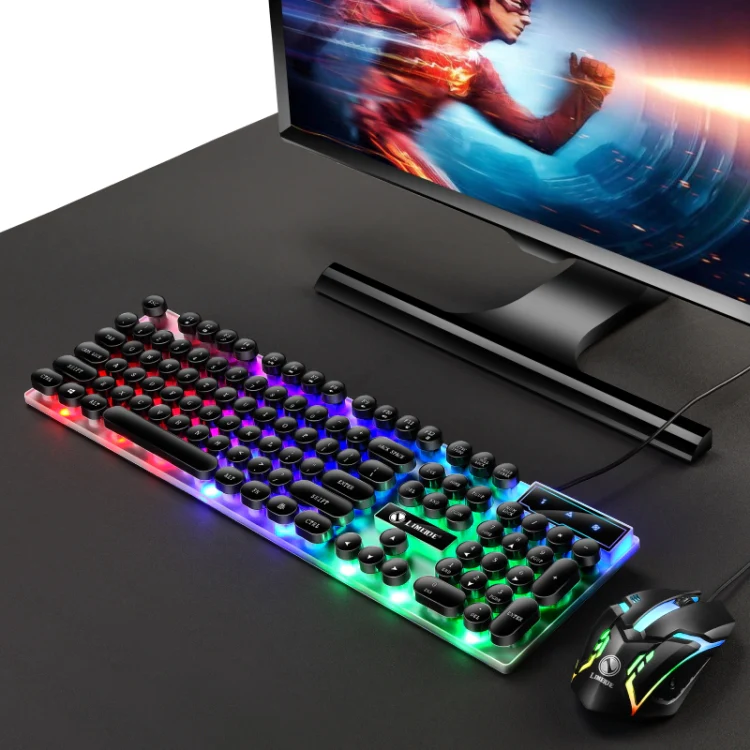 TX300 Mechanical Feel Backlight Punk Wired Keyboard Mouse Set (Black) - Image 2